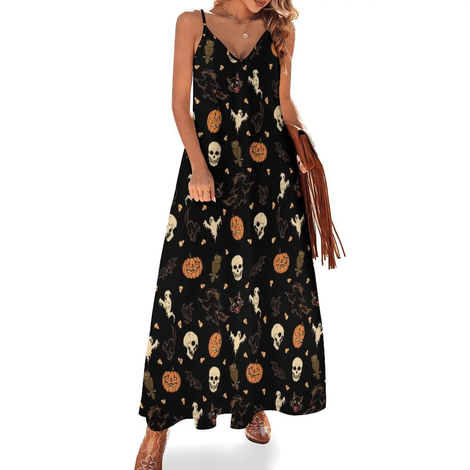 

Hallowed Pattern Sleeveless Long Dress evening dresses women luxury woman party dress Dress