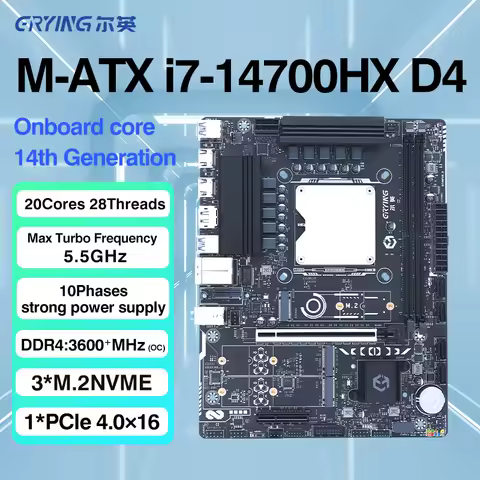 ERYING i7 14700HX CPU Motherboard COMBO 20C28T Procesador DDR4 Dual RAM PCIe 4.0x16 M.2 NVME LGA115X MATX Kit PC Gamer Completos