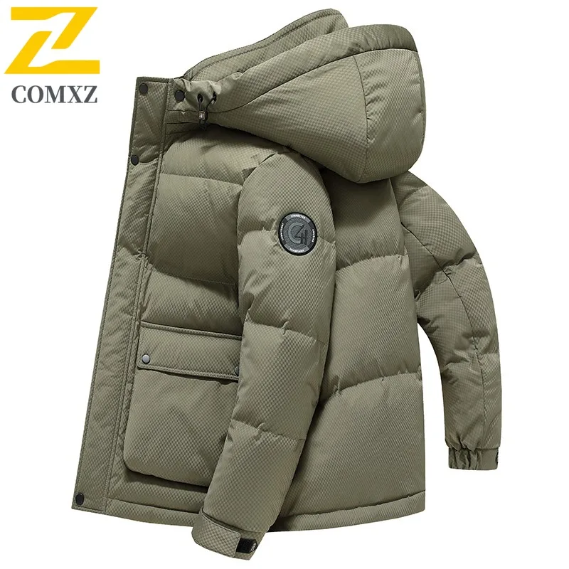 COMXZ Mens Down Jacket Classic Hooded Commuting Office Lightweight Parka Fashion Camping Cold Protection Autumn Winter Coat
