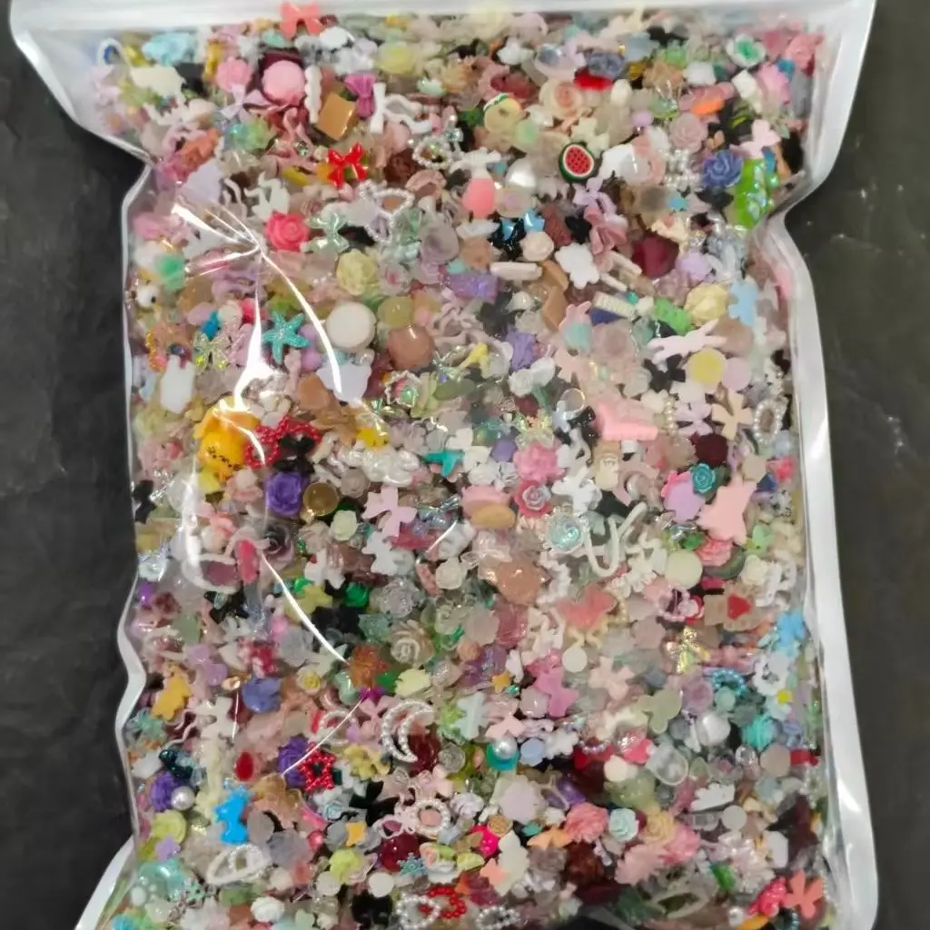 

500g Mixed Random Resin Flatback Cabochons Cute Kawaii 3D Mini Fruit Flower Bow Star Cartoon Charms For Nail Art Slime Filler Ph