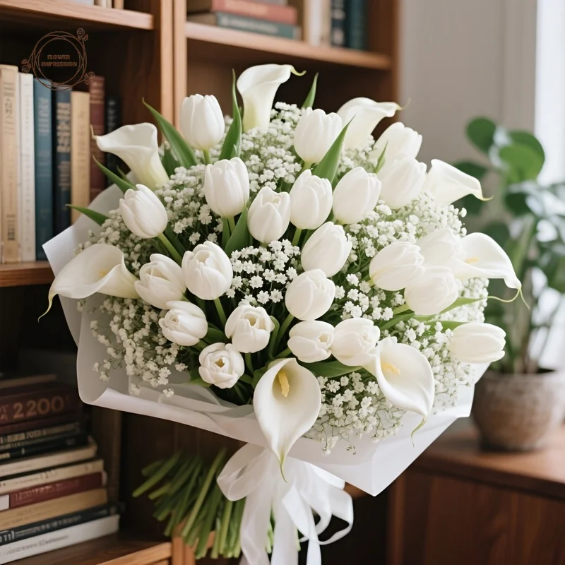 40 Stück künstliche Blumen, geeignet für alle Jahreszeiten und festliche Dekorationen, perfekt für die Hochzeit zu Hause, Gypsophila-Tulpen-Mix-Blumenstrauß – Detail 3