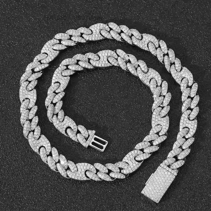 Sterling 925 Silver Moissanite Iced Cuban Link Chain Hip Hop Unisex Luxury Wedding Anniversary Necklace Pig Nose Clasp Gift.