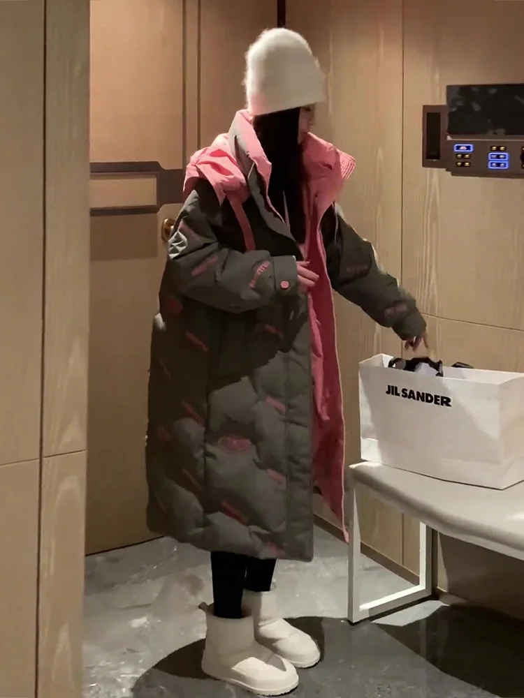 

Модная белая женская пуховая куртка средней длины с цветными блоками, новинка зимнего сезона, верхняя одежда