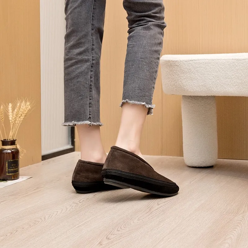 AIYUQI Winter Flache Schuhe Frauen 2025, Neue Pelz Futter Warme Frauen Schnee Schuhe Aus Echtem Leder Komfortable Weibliche Winter Ballett Schuhe – Detail 18