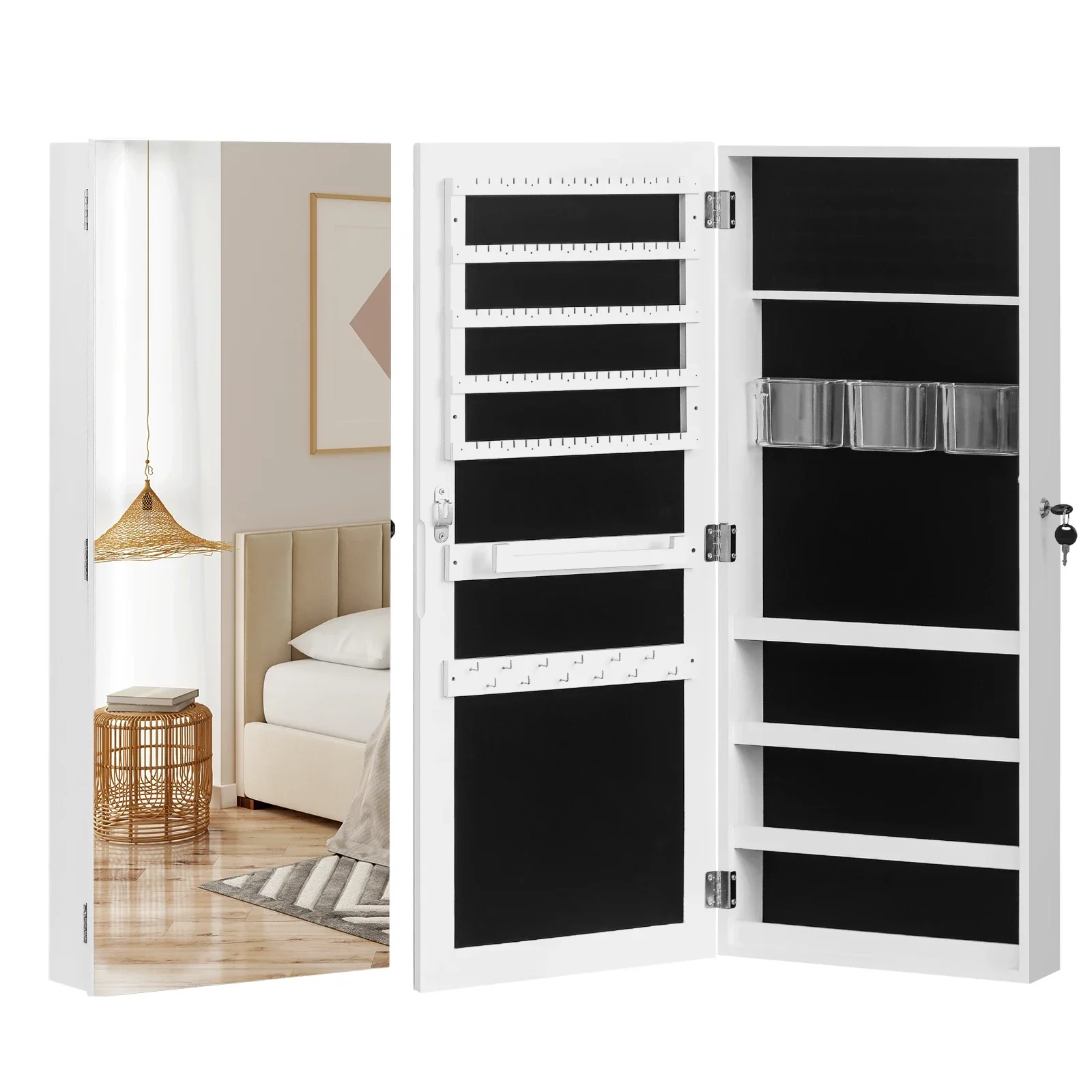 

The Whole Surface PVC Film Wall Hanging Door With Lock Jewelry Cabinet Fitting Mirror Cabinet