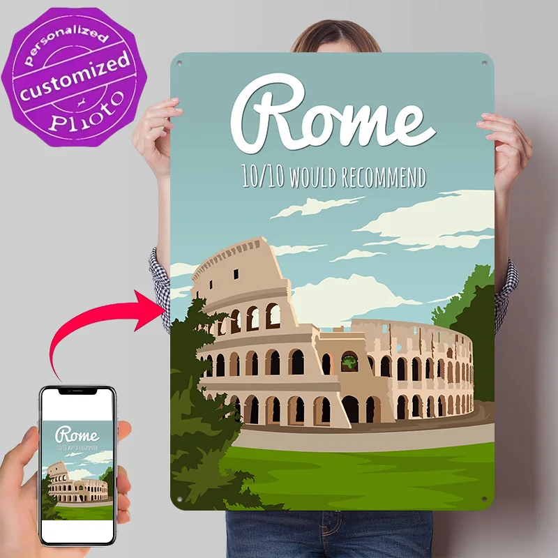 Rome Colosseum Travel 3D Texture Printed Poster Custom Vintage Metal Tin Plate Sign for Wall Art Modern Home Decoration Luxury