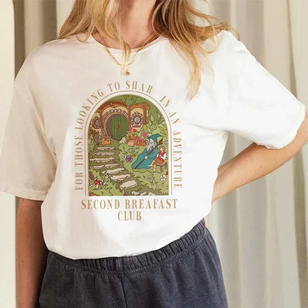 Pattern T-Shirt Women's Second Breakfast Lord Of The Rings T-Shirt Cute Loose O-Neck T-Shirt Gift Women's Casual Summer T-Shirt.