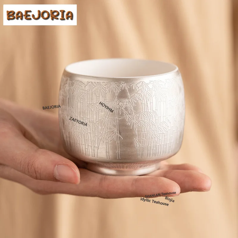 BAEJORIA Элитная керамическая чашка для чая с позолотой 999 пробы, с узором зеленого бамбука, мастер-чашка, персональная чашка для чая, специальная чайная посуда чазхан.