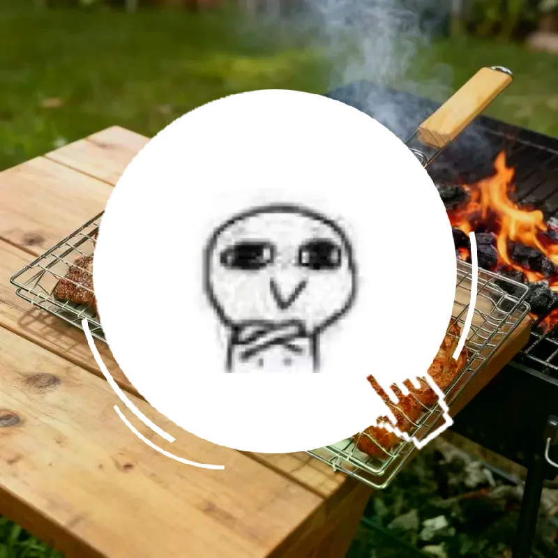Foldable BBQ Grill Net For Hamburger BBQ Solid Ferroelectric Plating Heat-Resistant Wooden Handle For Outdoor Barbecue