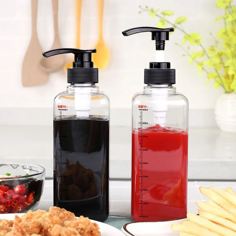 1Pc 1000ml Hand Pressed Sugar Bottle Liquid Dispenser With Scale Coffee Syrup Bee Drip Bottle With Pump Nozzle Head Jarcontaine