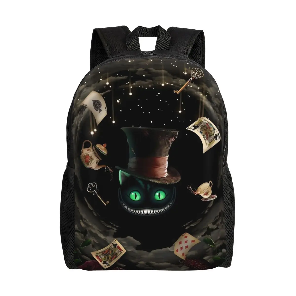 

Custom Smiling Cheshire Cat Backpacks for Women Men College School Students Bookbag Fits 15 Inch Laptop Cartoon Animal Bags
