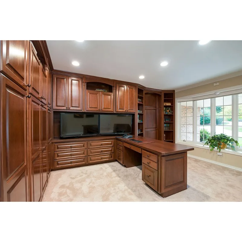 Luxury solid wood library wall with round bookcase and glass door