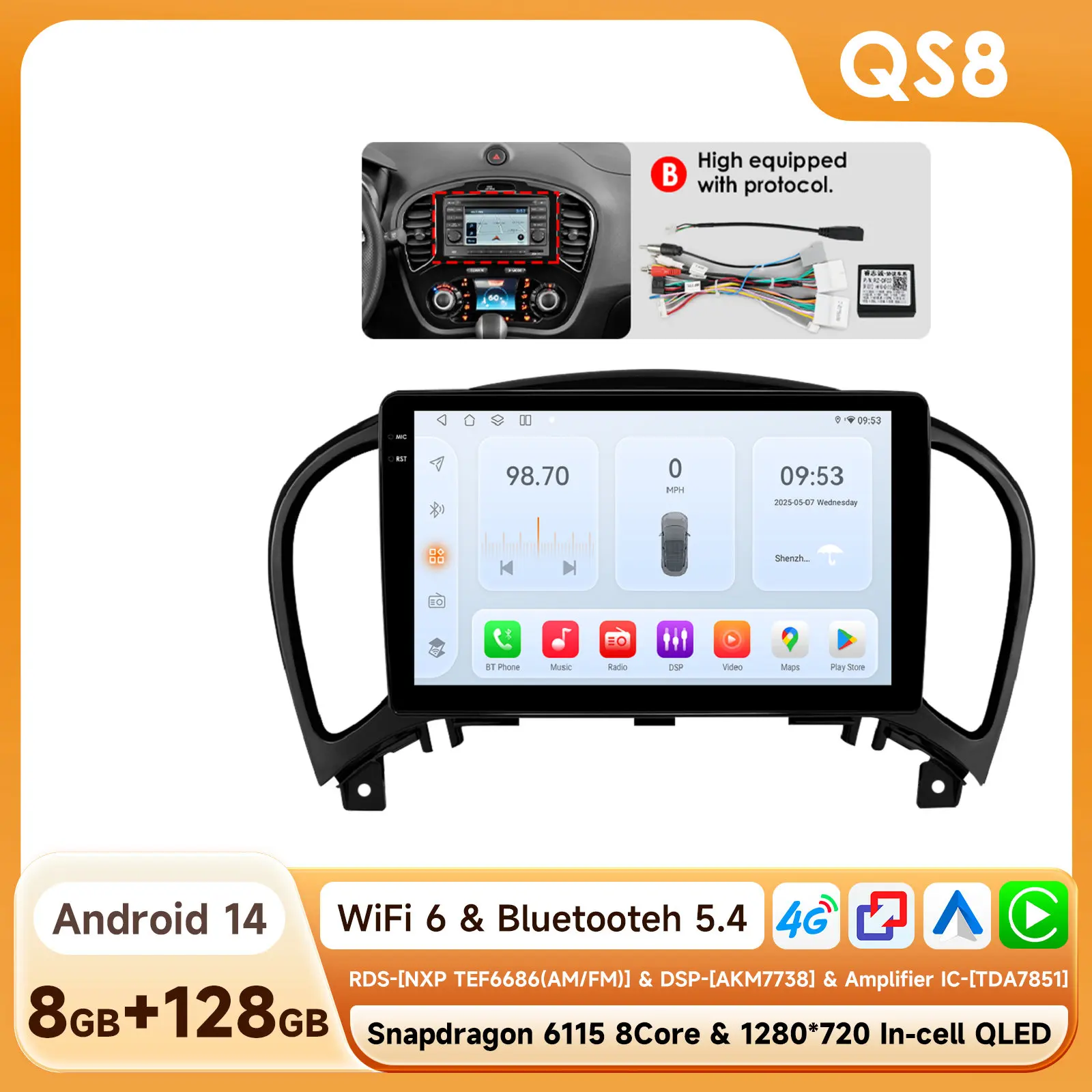 2DIN Bluetooth Android autoradio voor Nissan JUKE YF15 2010 2011 - 2014 Carplay Android Auto multimediaspeler GPS navigatie Stereo Audio 6115 8Core Smart Screen