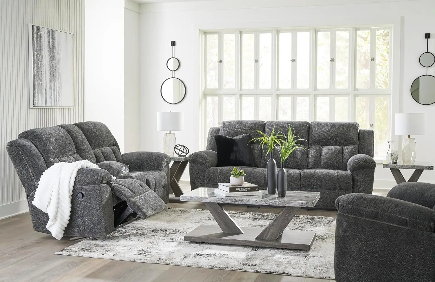 Frohn Manual Reclining Sofa, Gray Chenille, Customized
