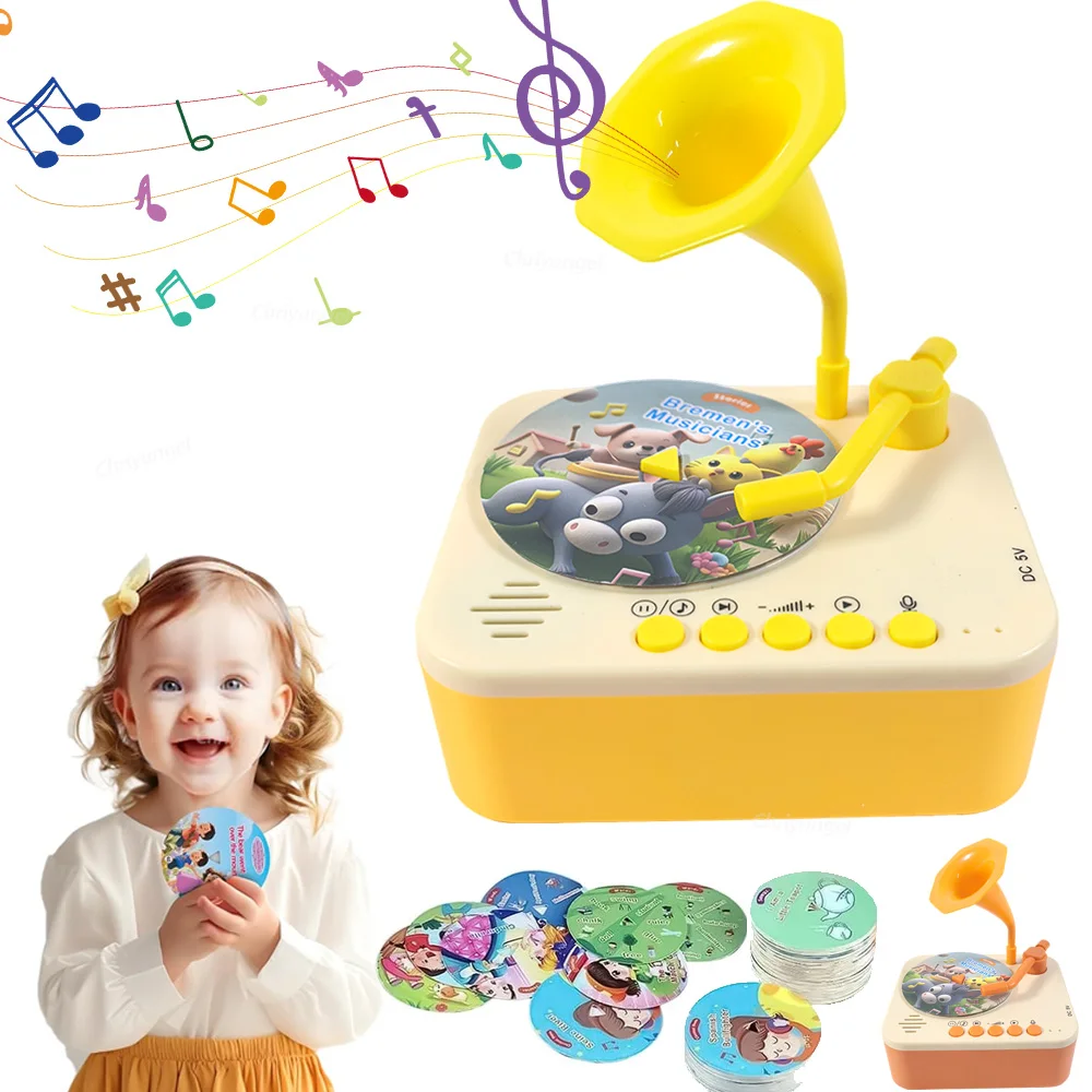 Kids Story Player Gramophone Music Toy with 93 Cards for Early Education Toddler Record Player Phonograph Learning Toys Gifts