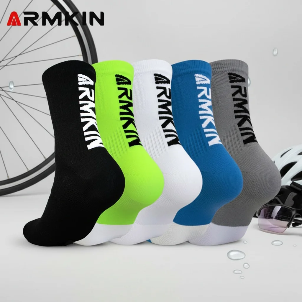 ARMKIN 5Pairs New Men/Women Cycling Socks Bike Compression Road Bike Running Outdoor Mtb Long Racing Sport Socks SIZE 36-44