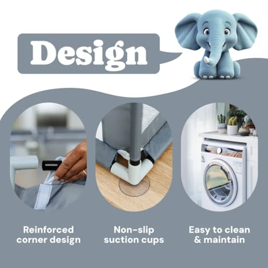 Kojec dla niemowląt - 178 x 150 cm szary - Bardzo duży kojec z siatki dla niemowląt i małych dzieci - Odporny na rozdarcia materiał Ox i przyssawki