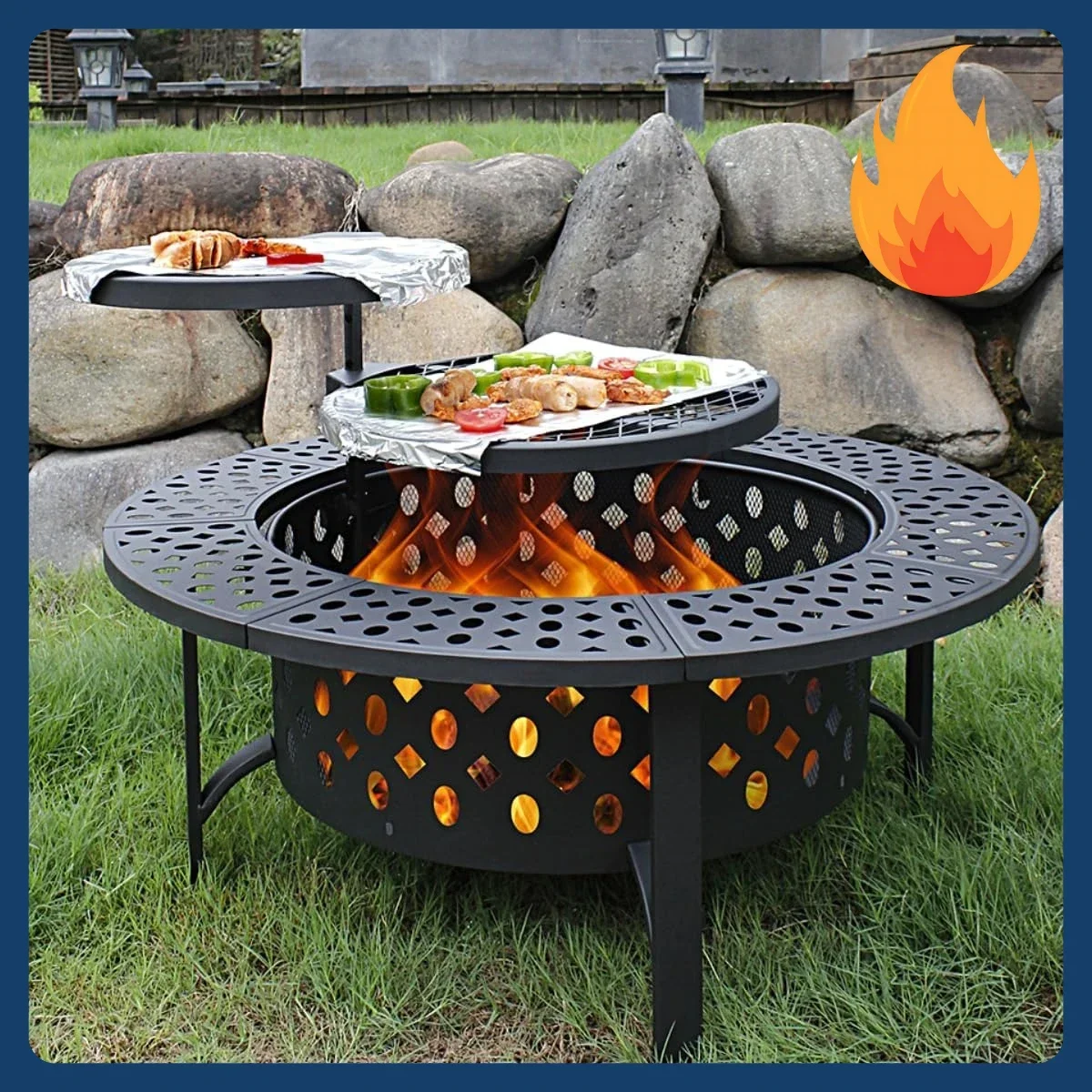 

[Discounted Price!]36 Inch Fire Pit with 2 Grills, Wood Burning Fire Pits for Outside with Lid, Poker and Round Waterproof Cover