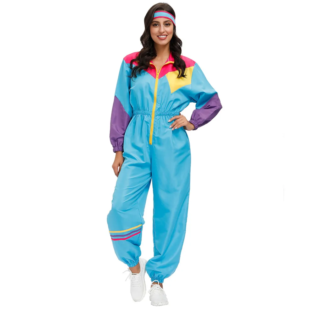 Disfraz de Halloween para mujer, ropa deportiva para Cosplay de hipies de los 80, traje de baile para adultos, vestido de fantasía para fiesta de Carnaval