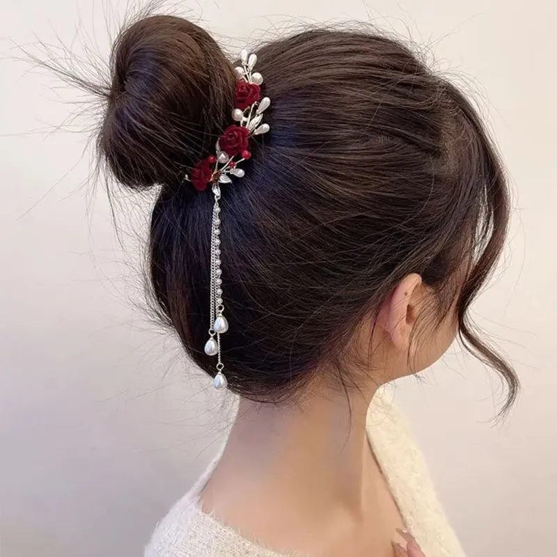 Haimeikang Korean Rhinestone Tassel Hair Claw Crabs Butterfly Hair Bun Clips Hairpin For Women Ponytail Fashion Hair Accessories