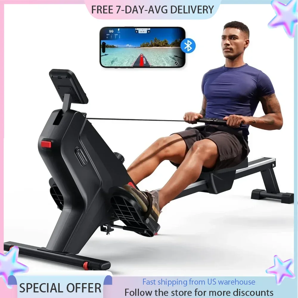 Magnetic Rowing Machines, Compact and Saves Space - Vertical/Folding Storage, Weight Capacity with Bluetooth Rowing Machines