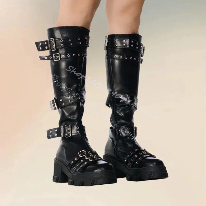 حزام أسود السحابة سميكة القاع مشبك الأحذية الجانب سستة النساء أحذية كعب عالي مكتنز موضة الحفلات 2024 Zapatos Para Mujere