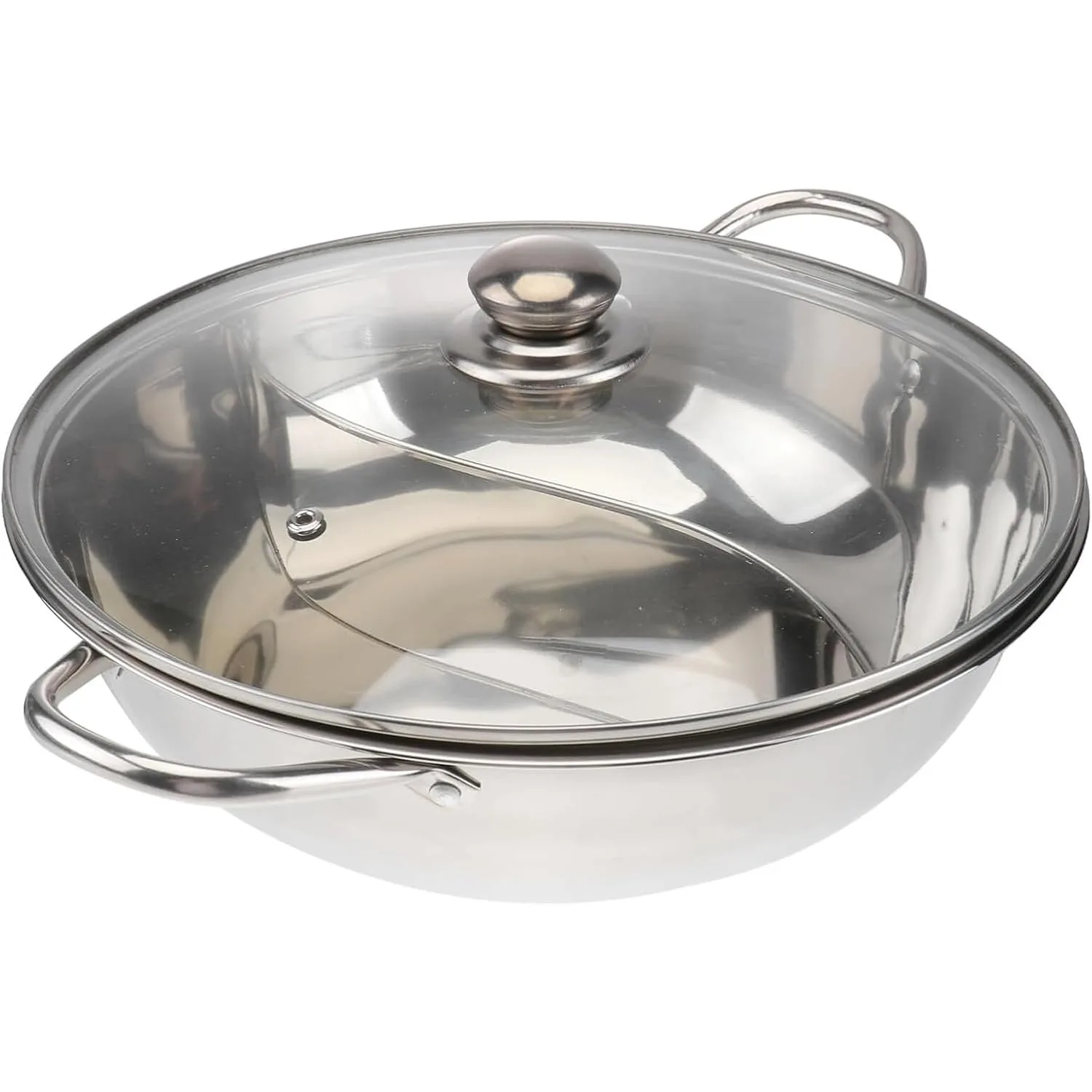 

12inch Double Cooker Pot, Hot Pot Shabu, Dual Site with Divider & Lid, Insulated Handle, 12'', for Home Party Family Gathering