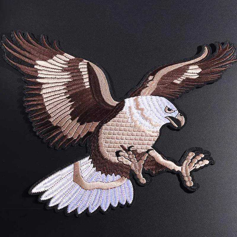 Large animal eagle size: 29.3 * 21CM Embroidery Cloth Patch Punk Pattern Patches DIY Iron/Sewing Clothing Decor Accessories