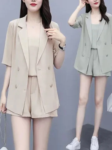Conjunto de Traje de Cintura Alta para Mujer de Talla ande, Estilo Veraniego, Nuevo Estilo Coreano, Plones Cortos Hoa...