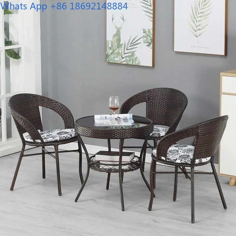 

Table and Chair Three-Piece Set Rattan Chair Outdoor Courtyard Coffee Table Set Outdoor Terrace Imitation Rattan Backrest Chair