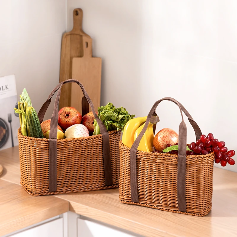 

Rattan-like Portable Basket Shopping Bag Outdoor Picnic Basket Fruit And Vegetable Storage Bucket Bathroom Supplies Storage Box