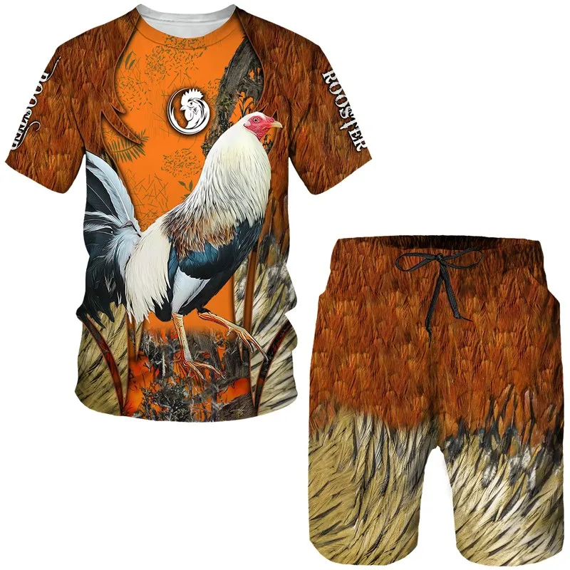 Cool King Rooster Hunting Camo T-shirt shorts Suits for Men Summer Casual O-Neck Tees Male 3D Print Tracksuit Two Piece Sets