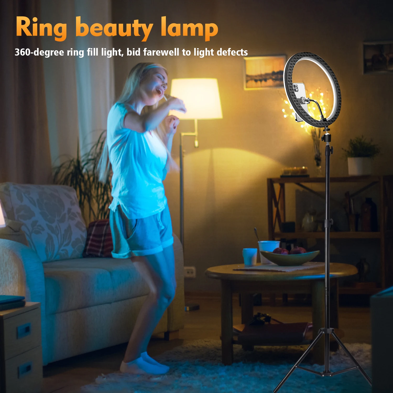 10 بوصة 3-Color LED Ring Fill Light، إضاءة محمولة مع حامل ثلاثي القوائم مقطعي 160 سم لصور السيلفي وتسجيل الفيديو والبث المباشر