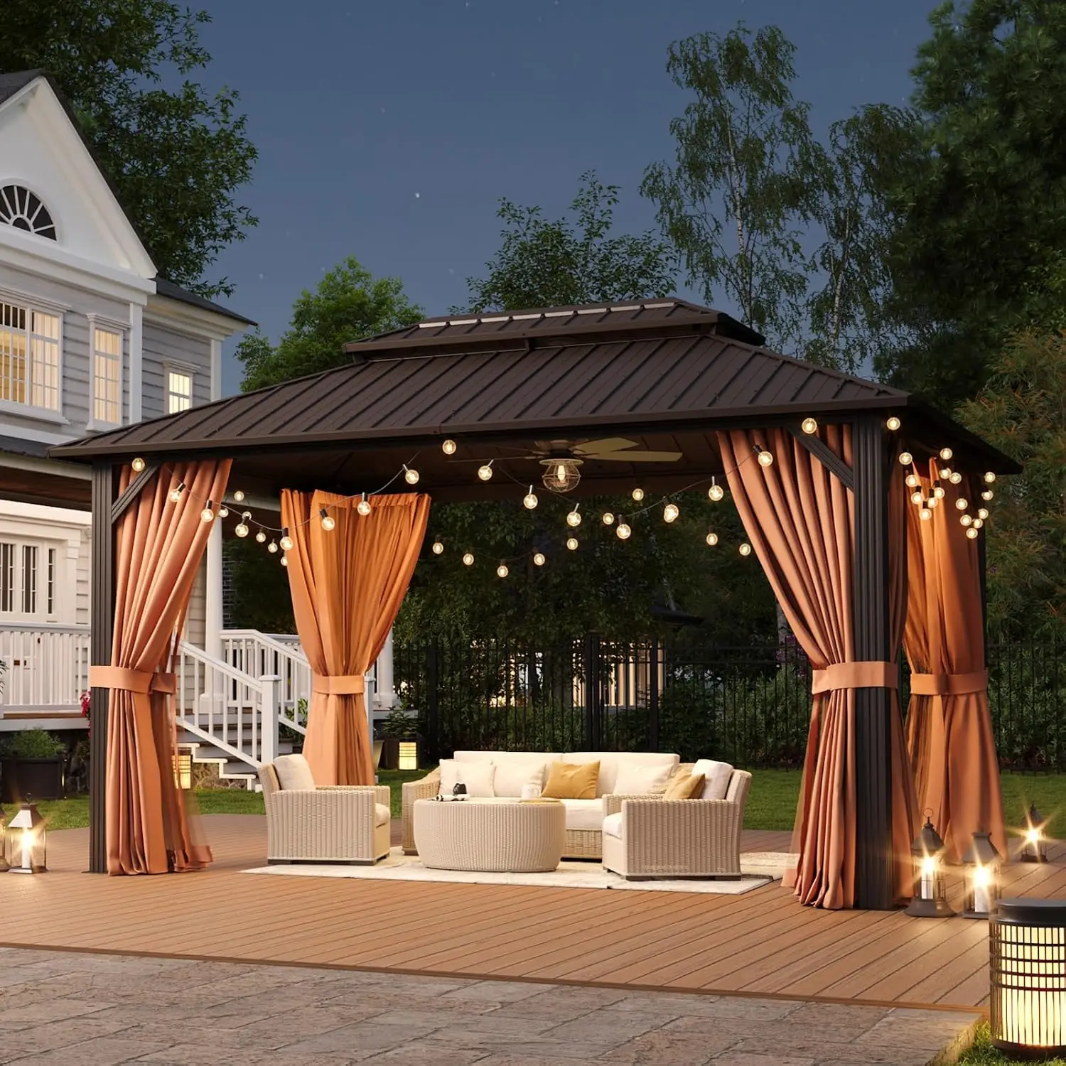 10X14Ft Hardtop Gazebo Metal Gazebo with Galvanized Steel Double Roof, Customized