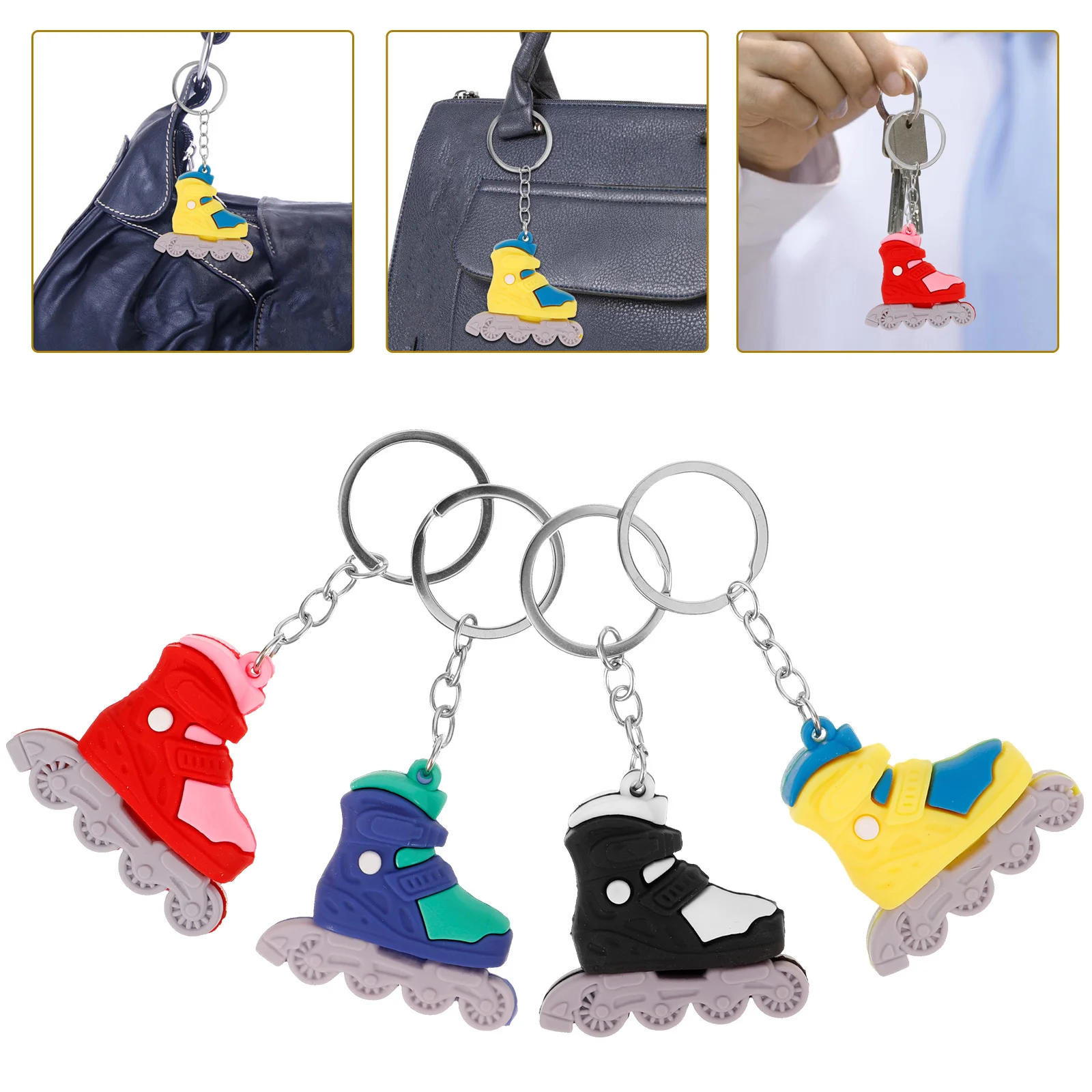 

4Pcs Roller Skate Modeling Keychain Fine Workmanship Shining Pendant for Bag Purse Decoration Creative DIY Craft Charm