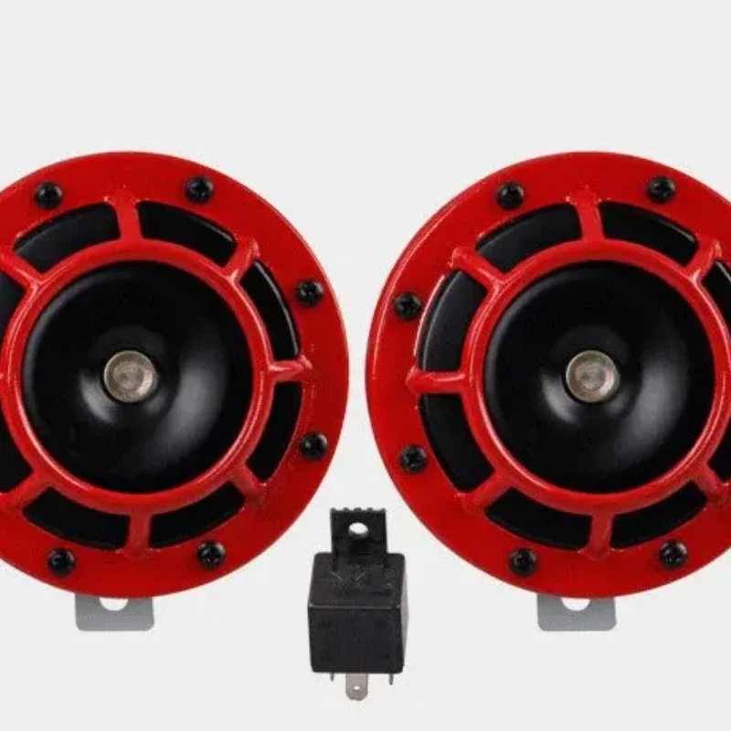 CAR HORN KITS RED SUPER LOUD BLAST TONE GRILL MOUNT 12V ELECTRIC COMPACT 335HZ 400HZ AUTOFAB -2pcs For Honda Suzuki Motorcycle