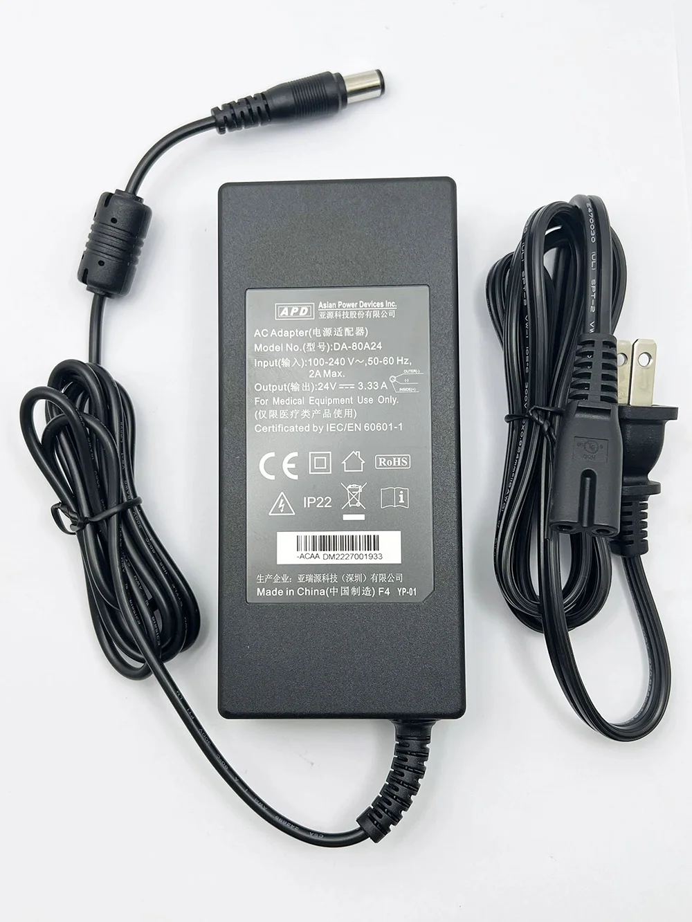 Genuine APD DA-80A24 Medical Power Supply Charger For Yuwell 24V 3.33A 80W 7.4x5.0mm AC Adapter
