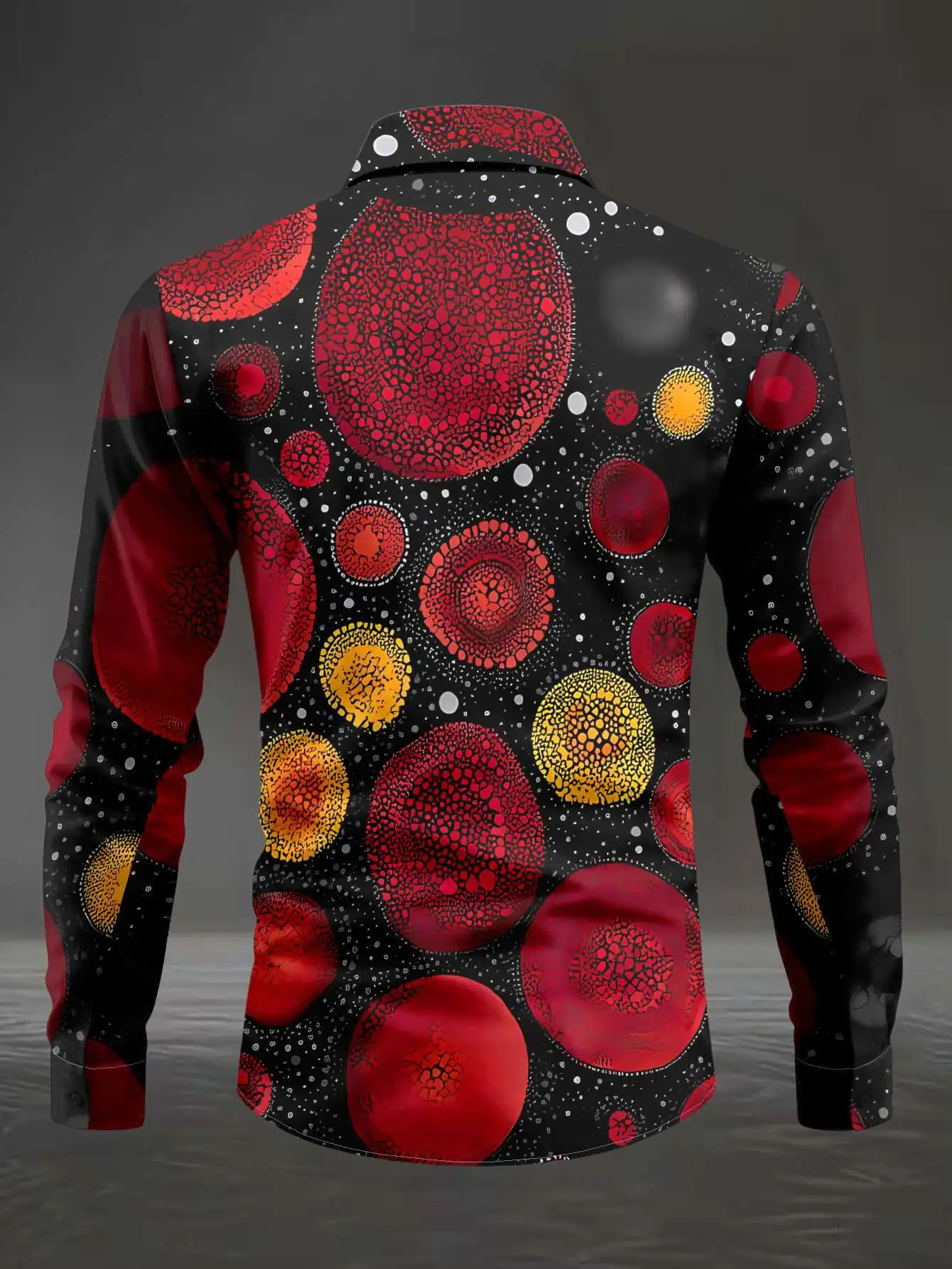 Men Abstract Colorful Circle Dot Print Long Sleeve Shirt Turn‑Down Collar Button‑Up Polyester Party Blouse