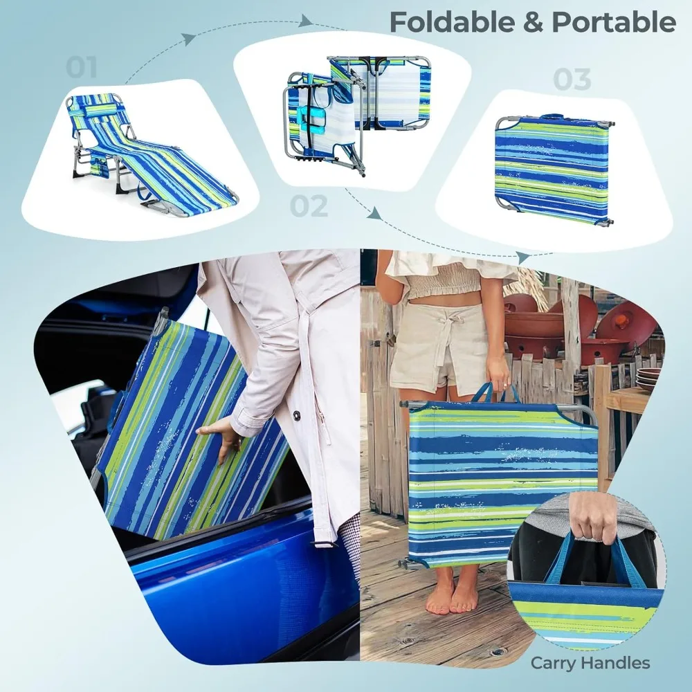 كرسي دباغة قابل للطي مع فتحة للوجه والذراع، كرسي صالة شاطئ قابل للتعديل بـ 5 أوضاع لحمامات الشمس في الهواء الطلق #5