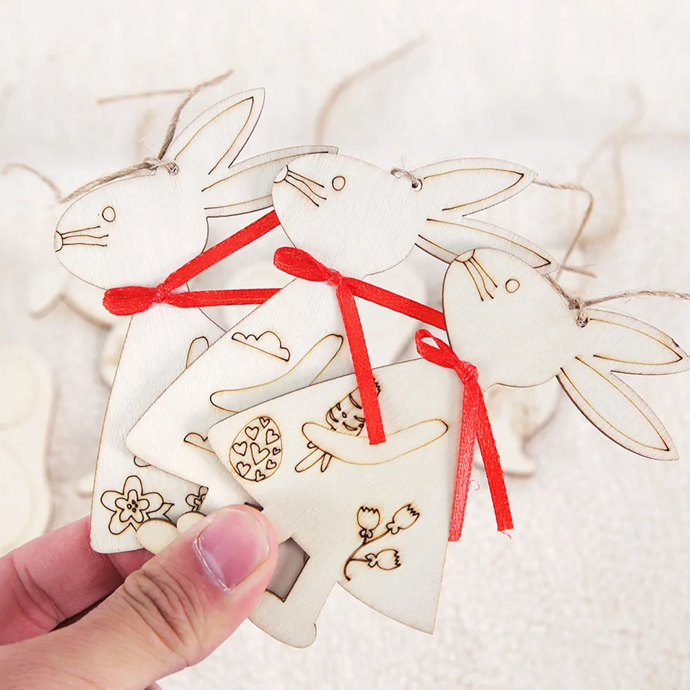 

Набор из 12 неокрашенных деревянных подвесных украшений: Пасхальные кролики и морковки, для самостоятельной росписи, декор для дома, школы, весеннего праздника