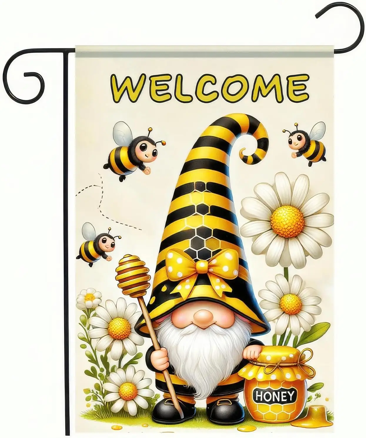 Welcome Spring Summer Garden Flag Double Sided 12 x 18 Bumble Bee Gnome Decorative Garden Flag Daisy Flower Spring Yard Outs SSL