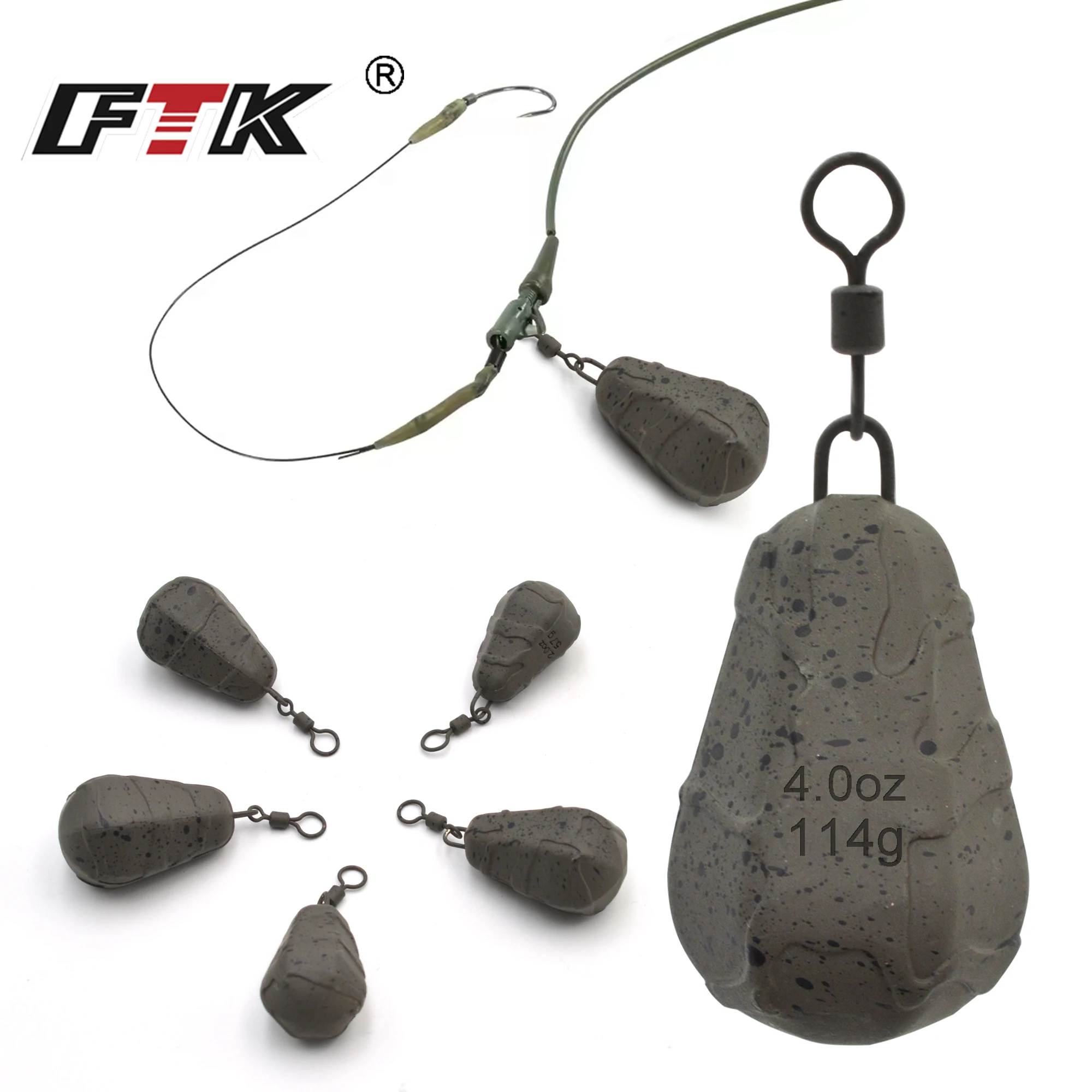 FTK Beschichtete Birnenförmige Karpfenangel-Sinker 360 °   Drehbare Schwenkgewichte 1,5-4,5oz Anti-Linienbeschädigungs-Bodenangelzubehör
