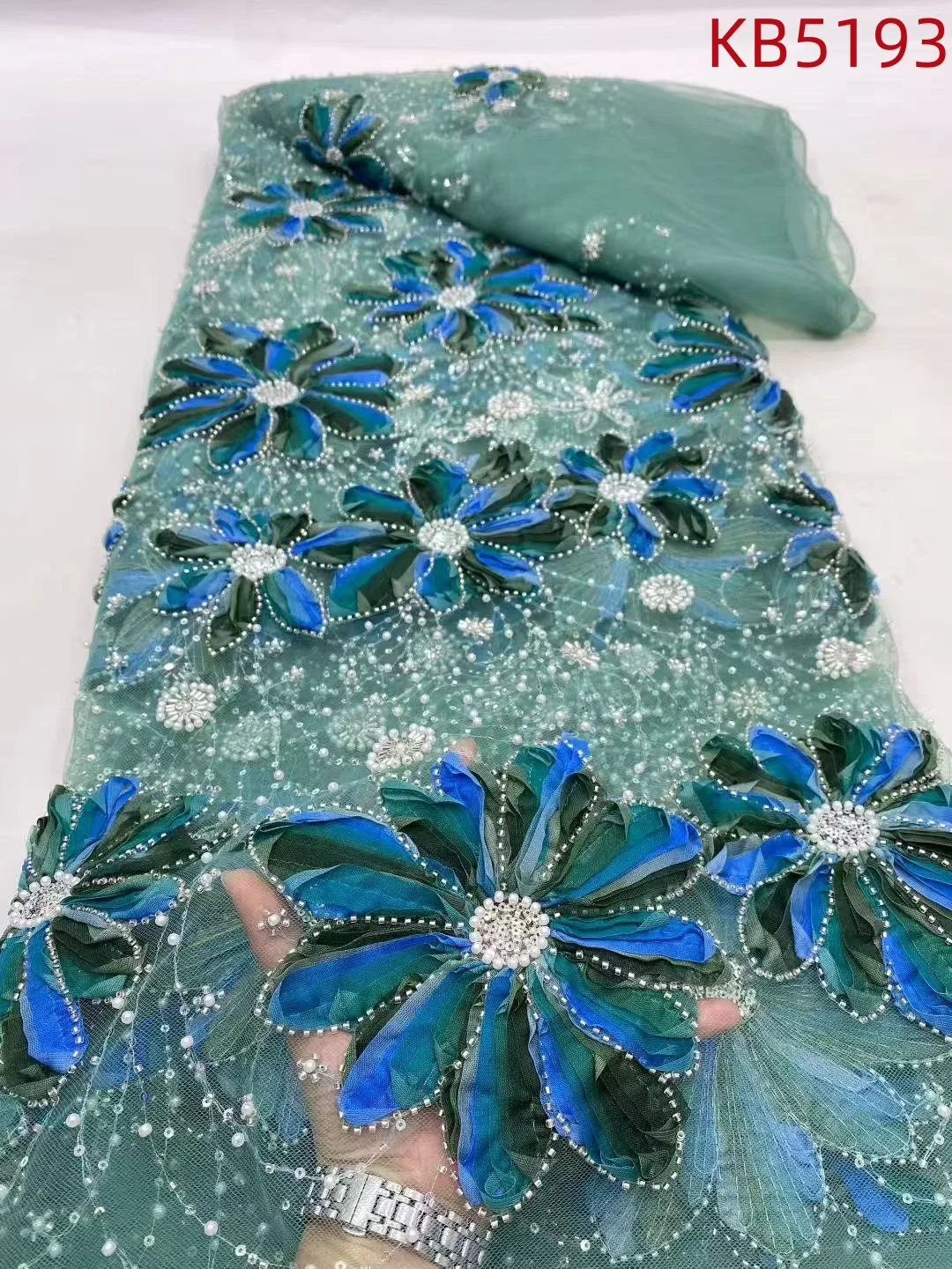 ثلاثية الأبعاد زهرة الدانتيل النسيج تسلسل الأفريقي أقمشة الدانتيل 5 ياردة جودة عالية 2025 قماش دانتيل الزفاف مطرز الدانتيل للخياطة KB5193