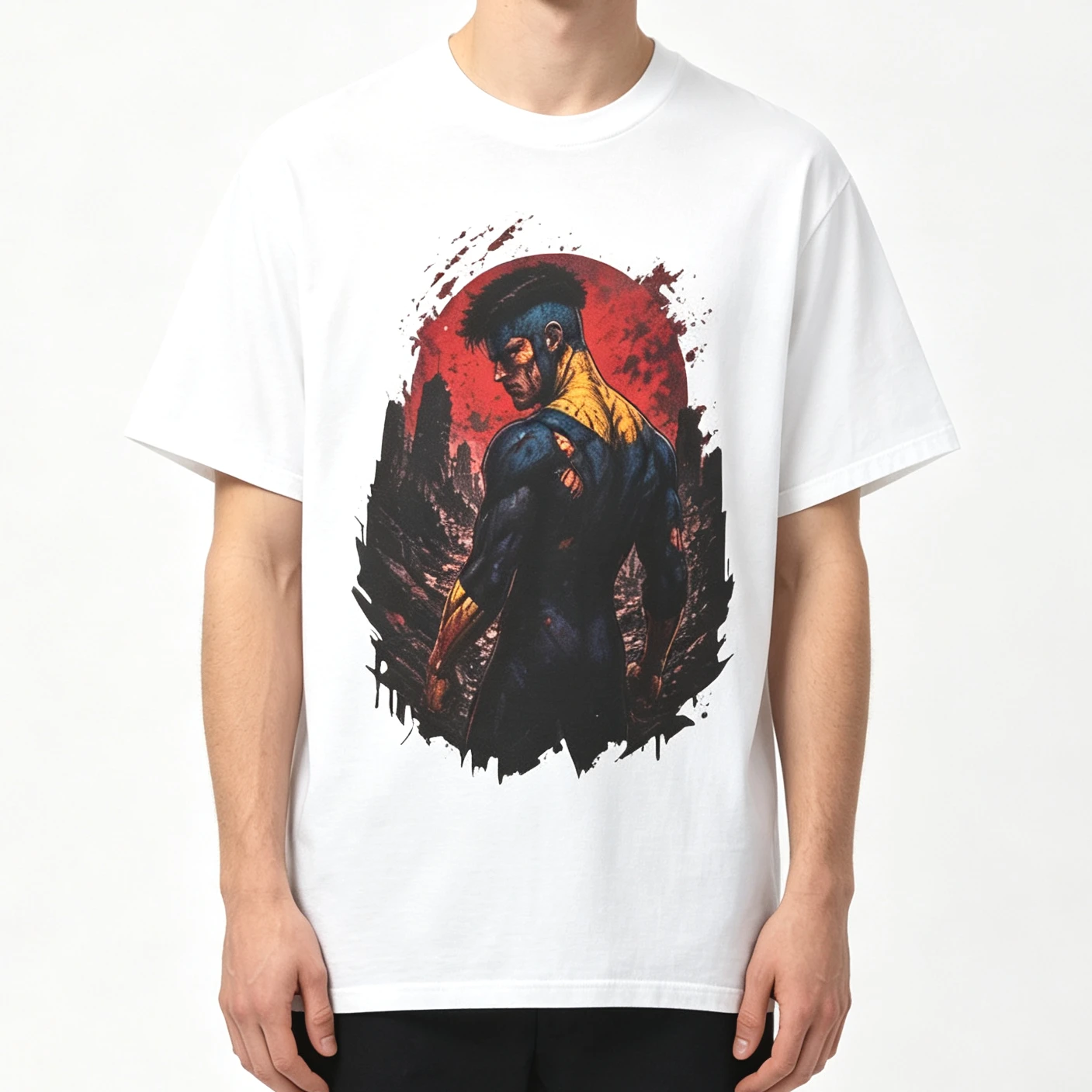 Hot Sale Anime Invincible Mark Grayson Ruins Red Moon Graphic T‑Shirt Men Women Streetwear T‑Shirt Harajuku Hip Hop Punk T-shirt