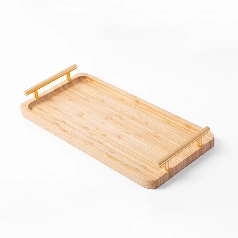 

Japanese tea set, tea tray, rectangular bamboo and wood tray, home restaurant, metal handle, bamboo and wood tray, dinner tray.