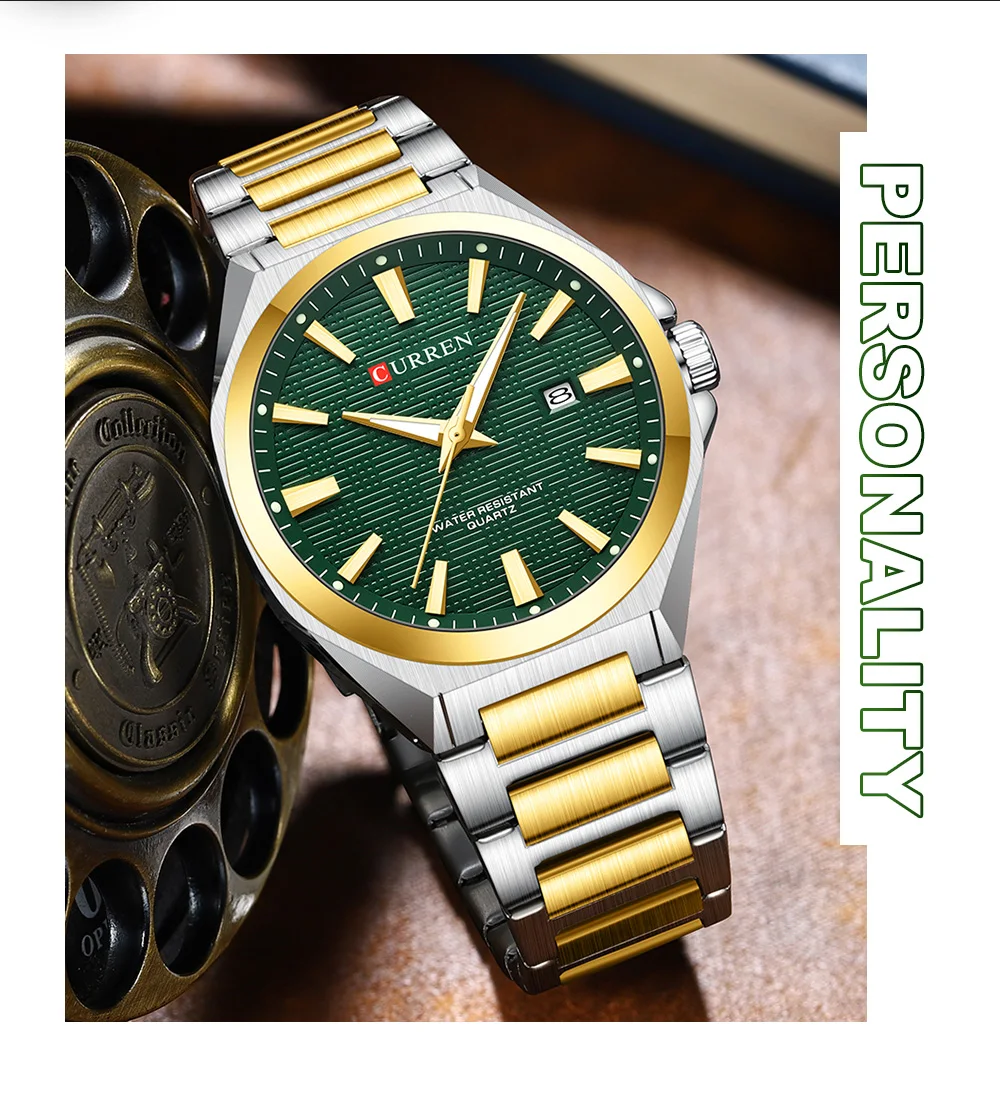 CURREN Luxus-Herren-Quarzuhr mit schwarzem Edelstahlarmband, lässigem Design-Zifferblatt und leuchtenden Zeigern Relogio Masculino – Detail 8