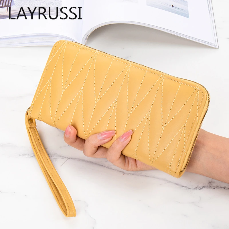 LAYRUSSI 2023 New Style Thread Hand Wallet Mobile Phone Clutch Wallet For Women Long Zipper Coin Purse Embroidery Wallet Ladies