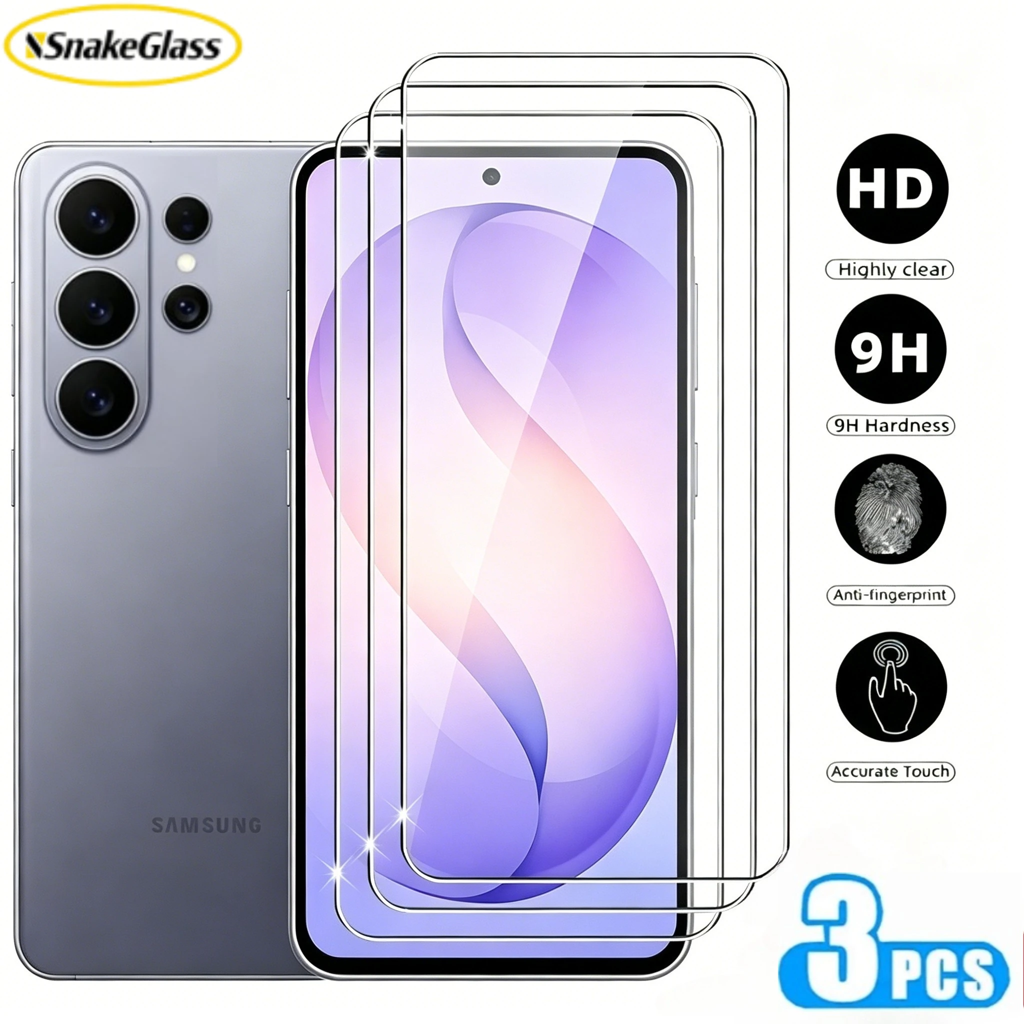 

3Pcs Full Cover Tempered Glass Screen Protector for Samsung S26 Ultra S25 Edge S24Plus S23 S22 S21 Plus S26 S24 S25 S23 FE Glass