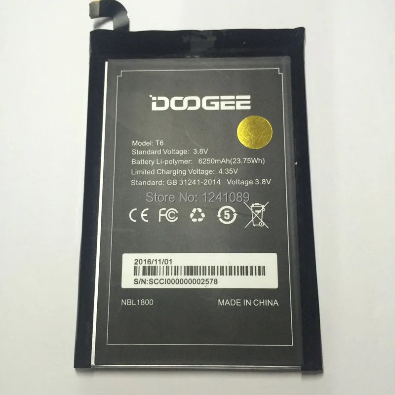 

Mobile phone battery DOOGEE T6 battery 6250mAh Long standby time High capacit DOOGEE Mobile Accessories