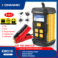 KONNWEI KW510 Full Automatic 12V Car Battery Tester 3in1 Pulse Repair Battery Chargers Wet Dry AGM Gel Lead Acid Car Repair Tool